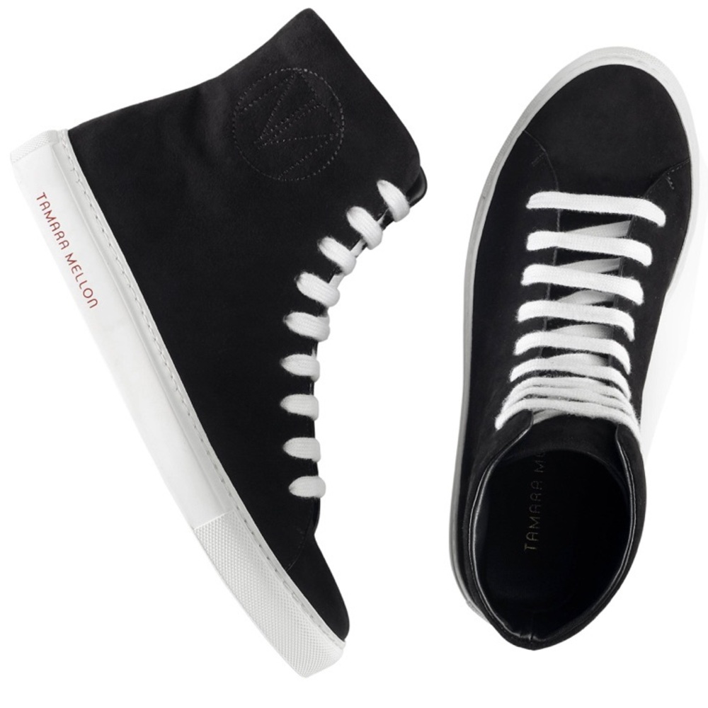 NIB TAMARA MELLON size 40.5 US 10.5 THC Black Suede High Top Sneakers Dust bag